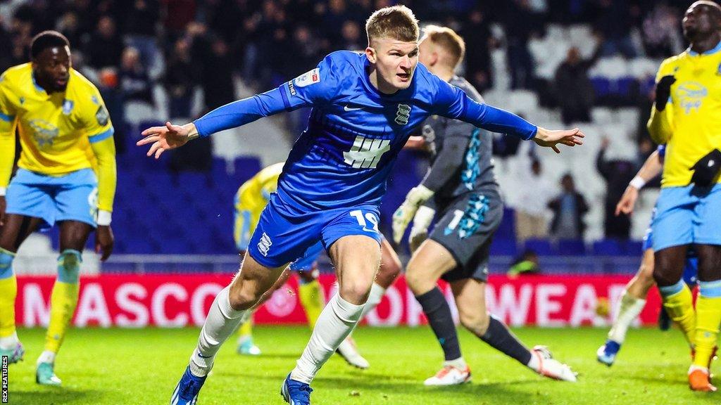 Jordan James celebrates scoring for Birmingham City