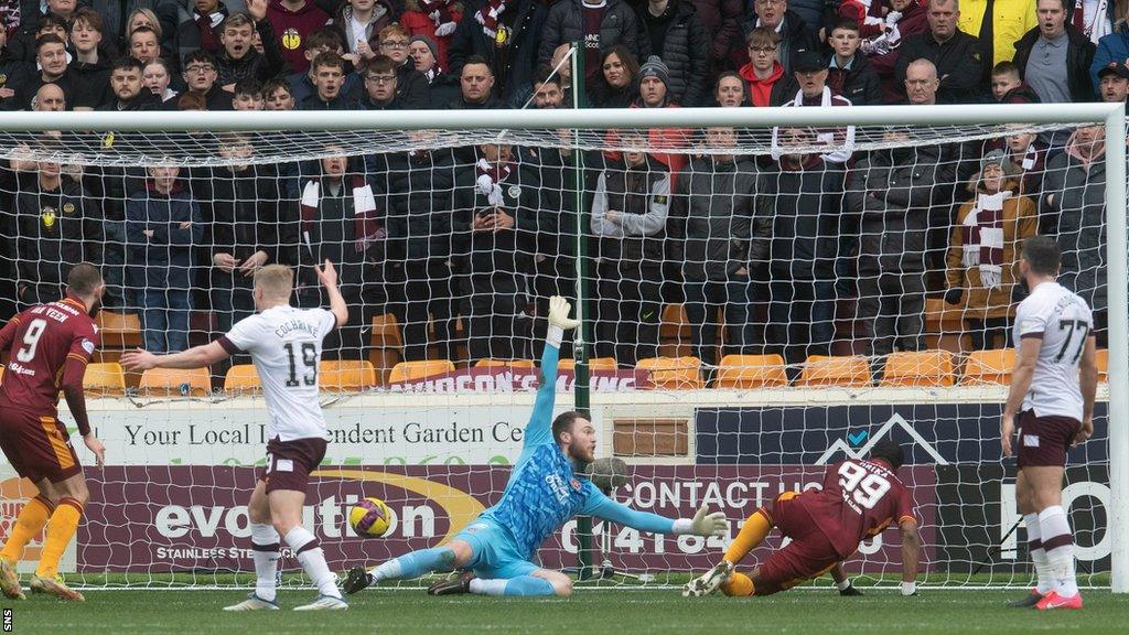 Motherwell's Jon Obika (second right) opens the scoring