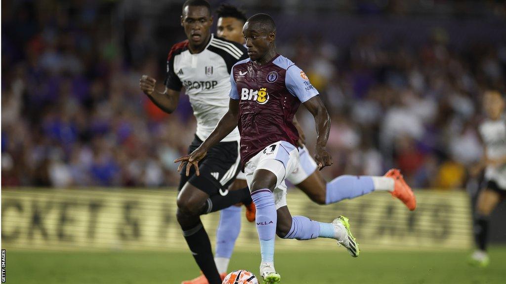 Aston Villa winger Moussa Diaby in action against Fulham