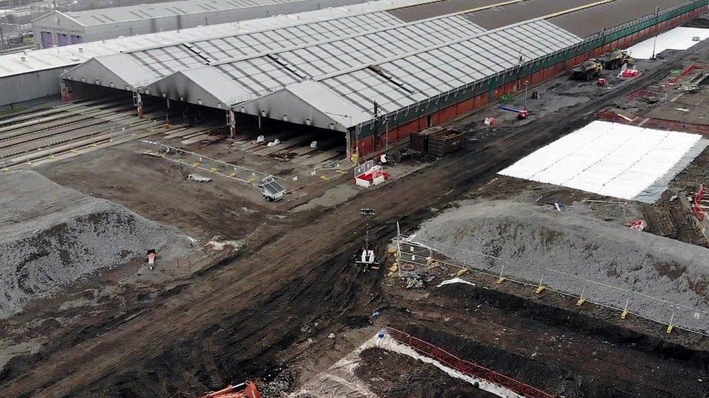 Aerial view of old rail depot sheds