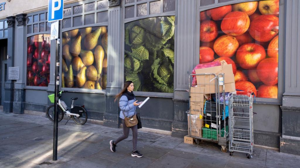 Large scale pictures of fresh fruit and vegetables outside a supermarket on 6th February 2023 in London, United Kingdom