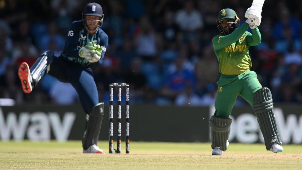 Temba Bavuma plays a shot in the second ODI between England and South Africa