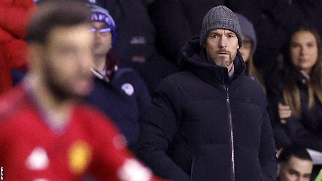 Erik ten Hag watches his Manchester United side in action against Wigan Athletic in the third round of the FA Cup