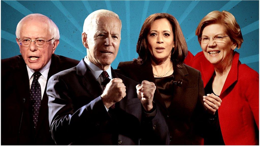 Compilation of Bernie Sanders, Joe Biden, Kamala Harris and Elizabeth Warren