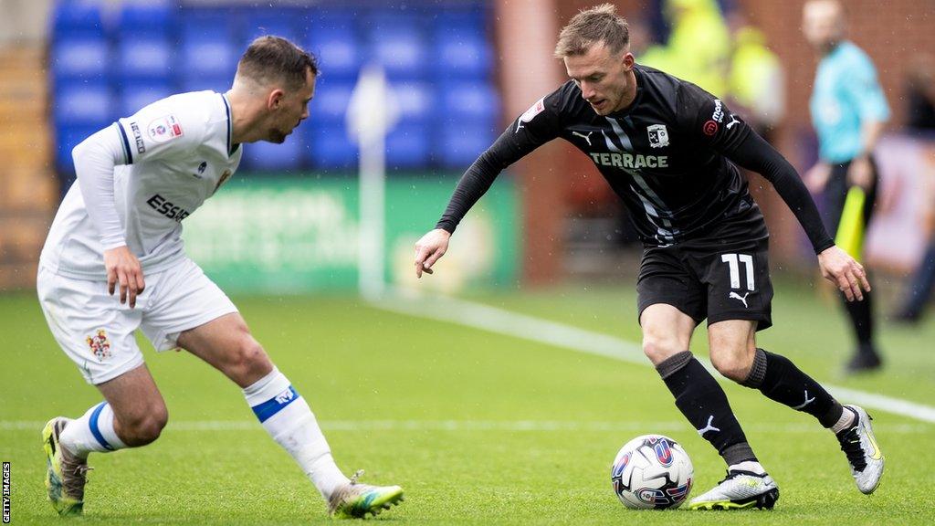 Elliot Newby #11 of Barrow AFC. in action during the Sky Bet League 2 match between Tranmere Rovers and Barrow at Prenton Park, Birkenhead on Saturday 5th August 2023