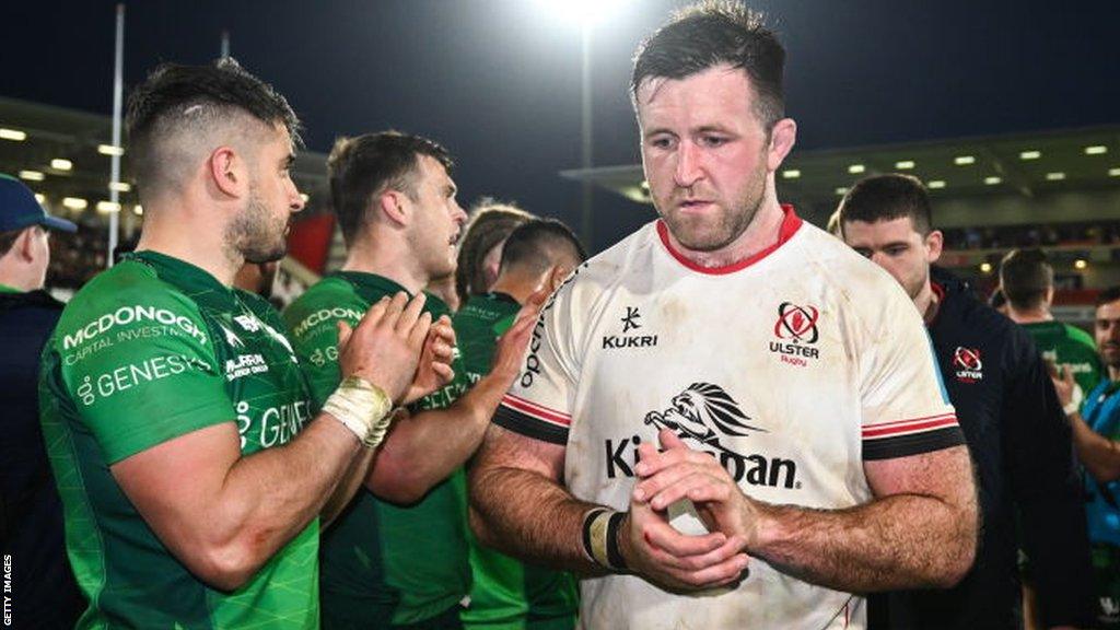 Dejected Ulster captain Alan O'Connor leads his side off the Kingspan pitch