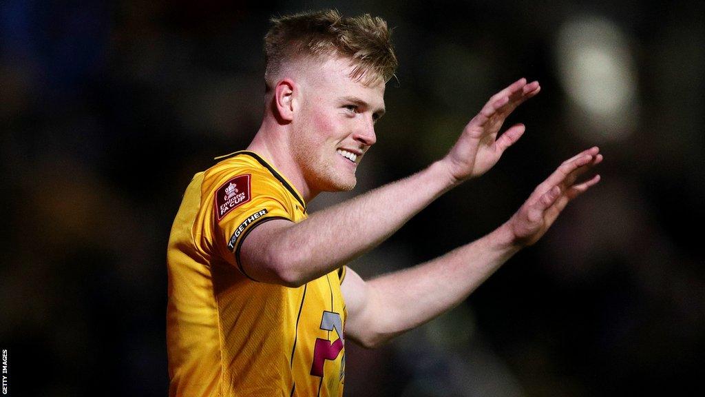 Newport County's Will Evans celebrates