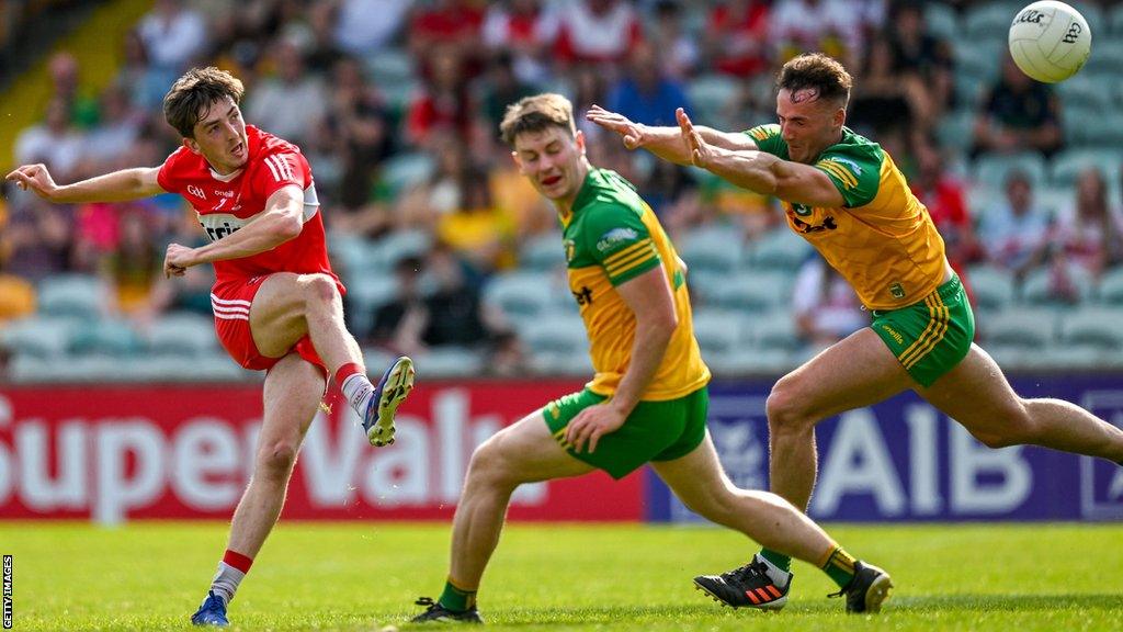 Paul Cassidy scores one of his four points in Derry's 3-14 to 1-15 win over Donegal