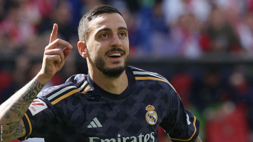 Joselu celebrates scoring for Real Madrid