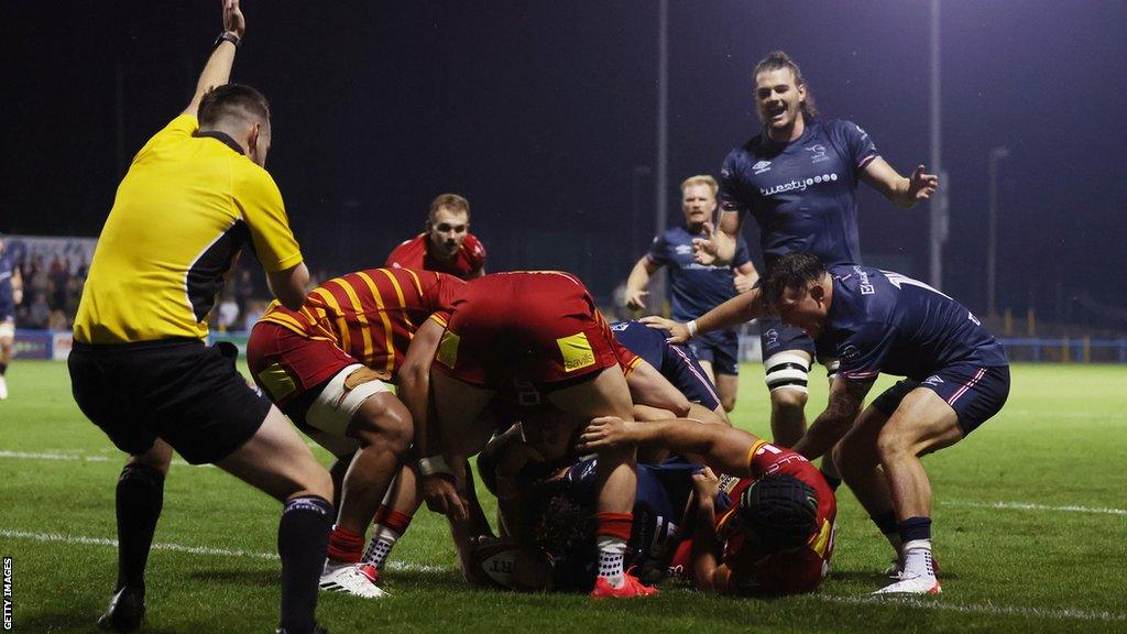 AJ Cant scores a try for Doncaster Knights