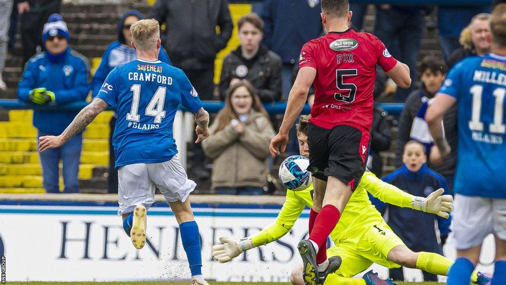 Robbie Crawford clips in the winning goal for Morton at Cappielow