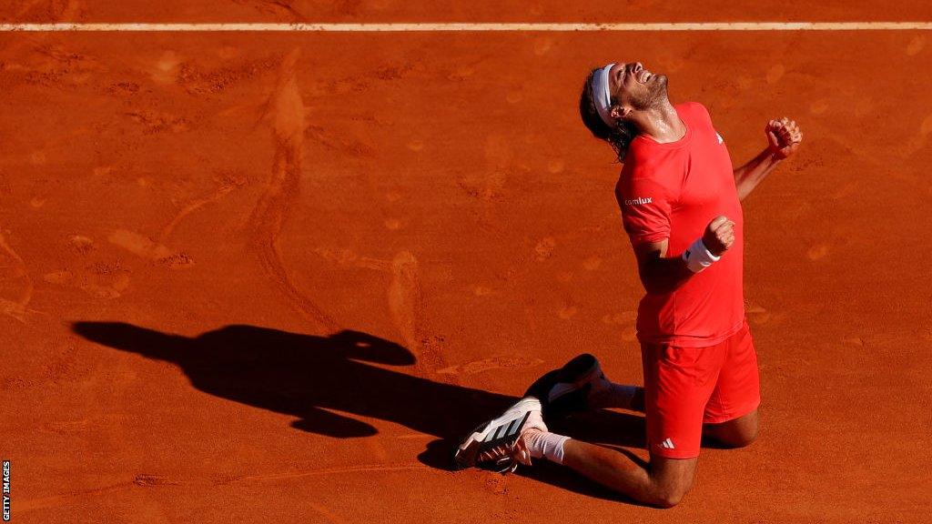 Stefanos Tsitsipas celebrates winning the Monte Carlo Masters