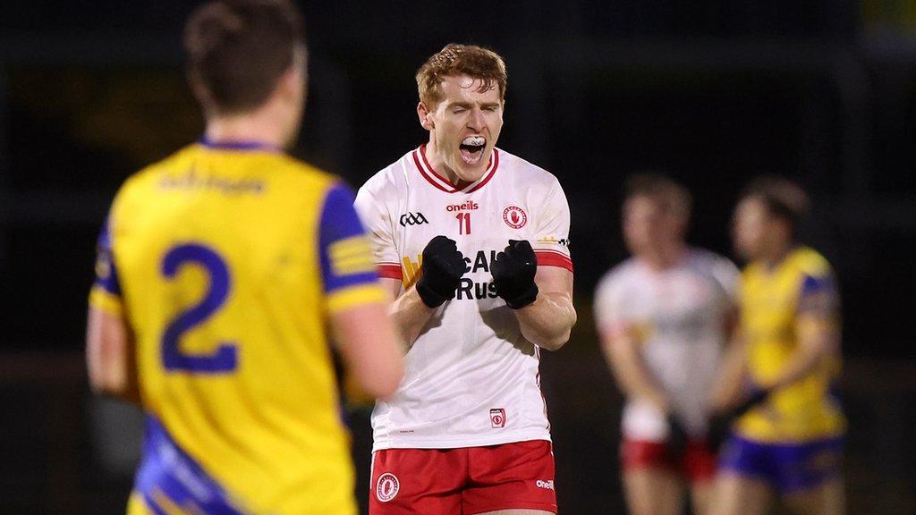 Tyrone captain Peter Harte celebrates the victory over Roscommon at the final whistle