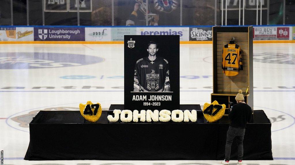 A memorial service was held for Adam Johnson at Nottingham Panthers' Motorpoint Arena home