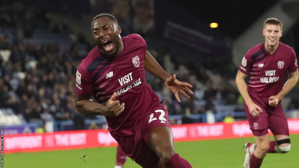 Yakou Meite celebrates his first Cardiff goal