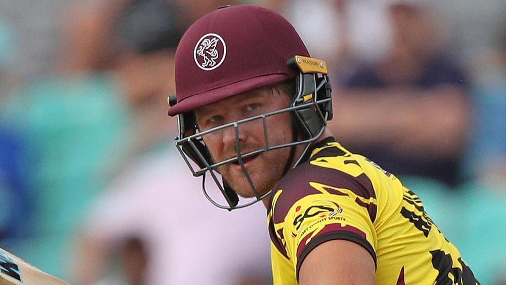 Corey Anderson hits a boundary to third man for Somerset