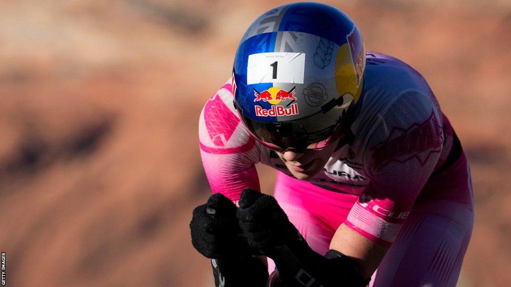 Lucy Charles-Barclay cycling during an Ironman event