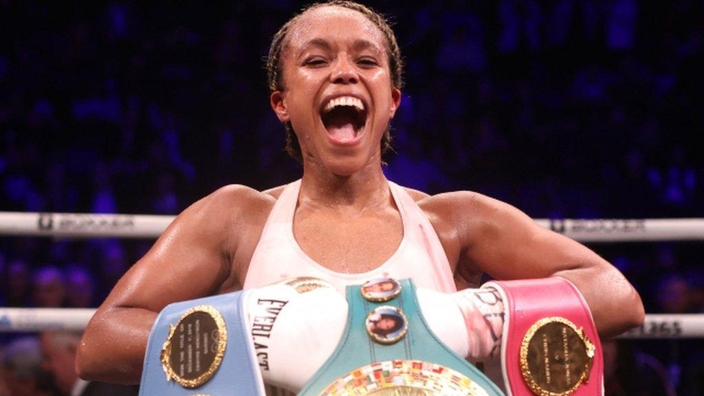 Natasha Jonas celebrates winning her third world title