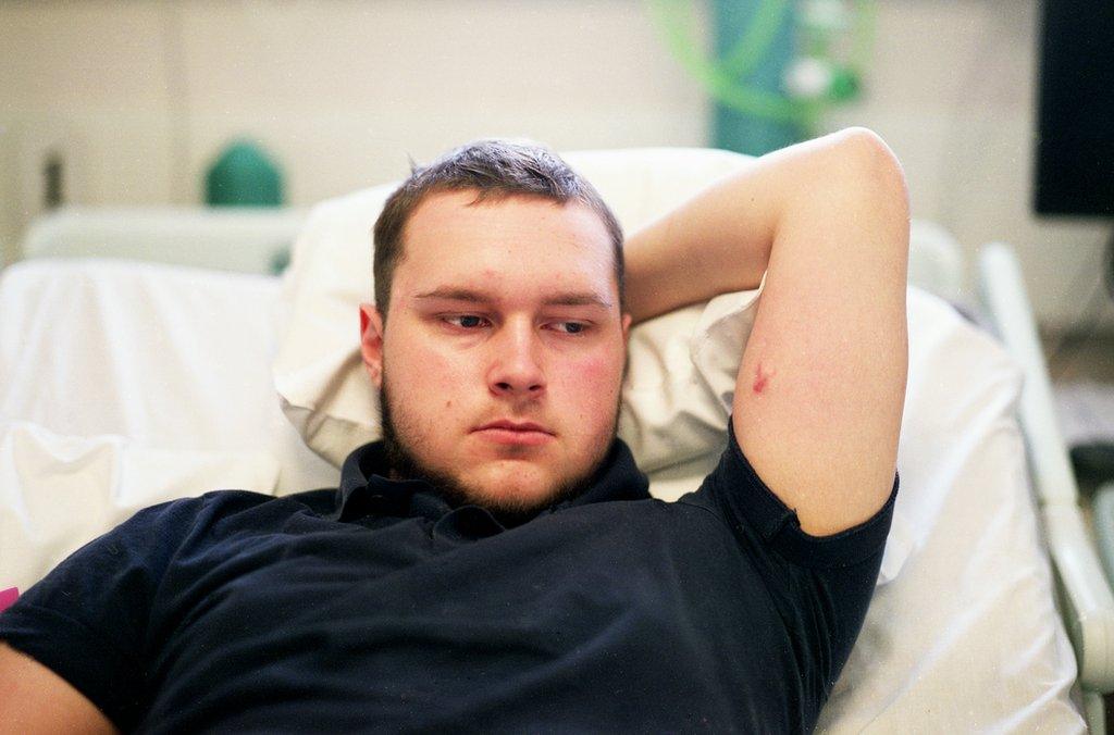 Joe awaiting theatre at London's Royal Marsden Hospital