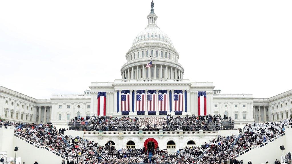 The Capitol building decked out in flags for Trump's inauguration