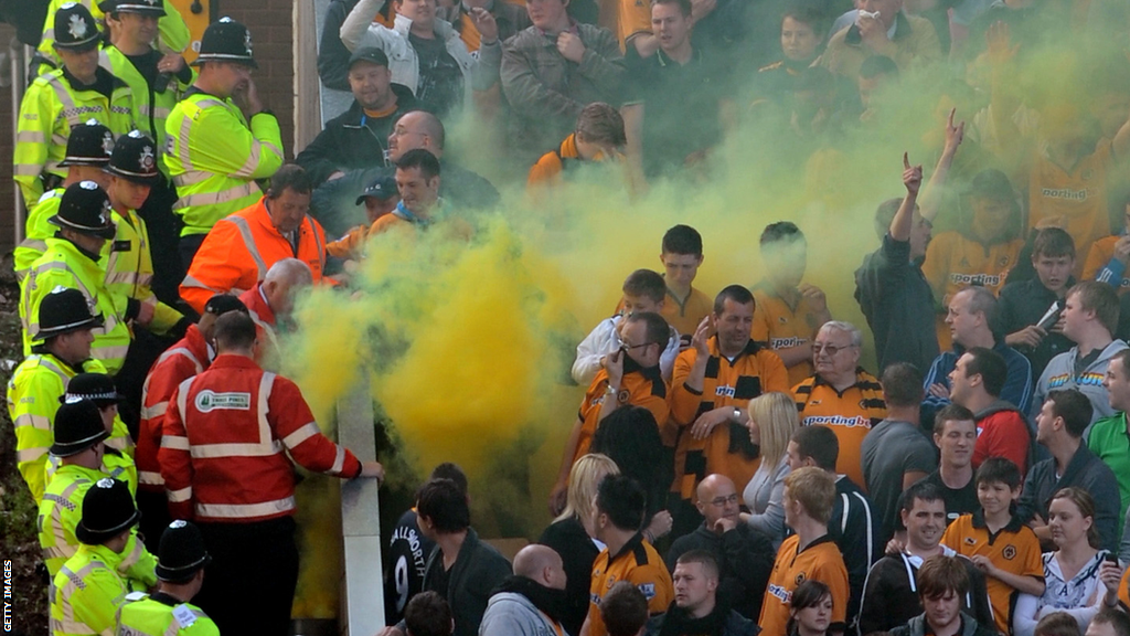 Wolves fans let off flares during their side's 3-1 Premier League win over West Brom at Molineux in 2011