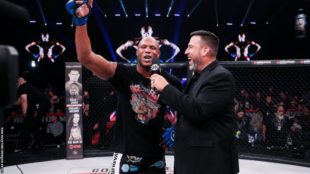 Vassell celebrates beating Valentin Moldavsky at Bellator 292 in March