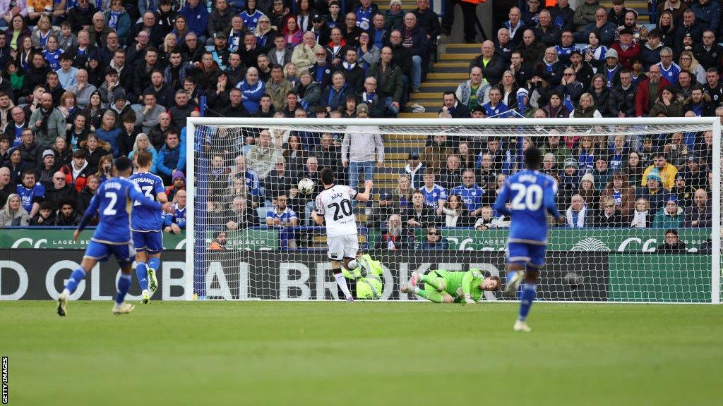 Finn Azaz gives Middlesbrough a first-half lead against Leicester City