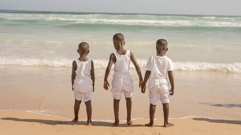 Children play around the Yoff Beach in Dakar, Senegal - April 2023