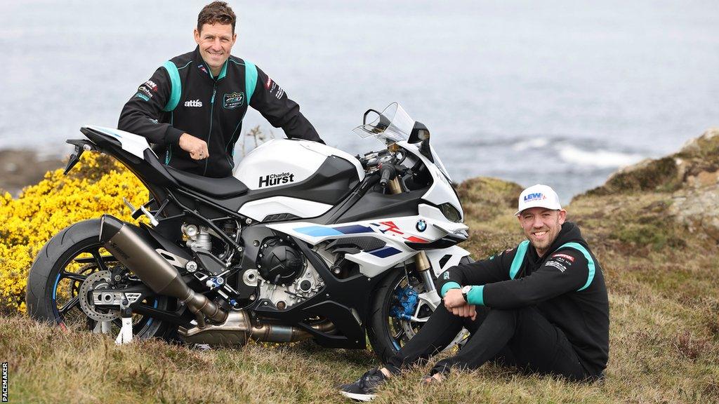 FHO Racing BMW team-mates Josh Brookes and Peter Hickman against the backdrop of the Atlantic Ocean