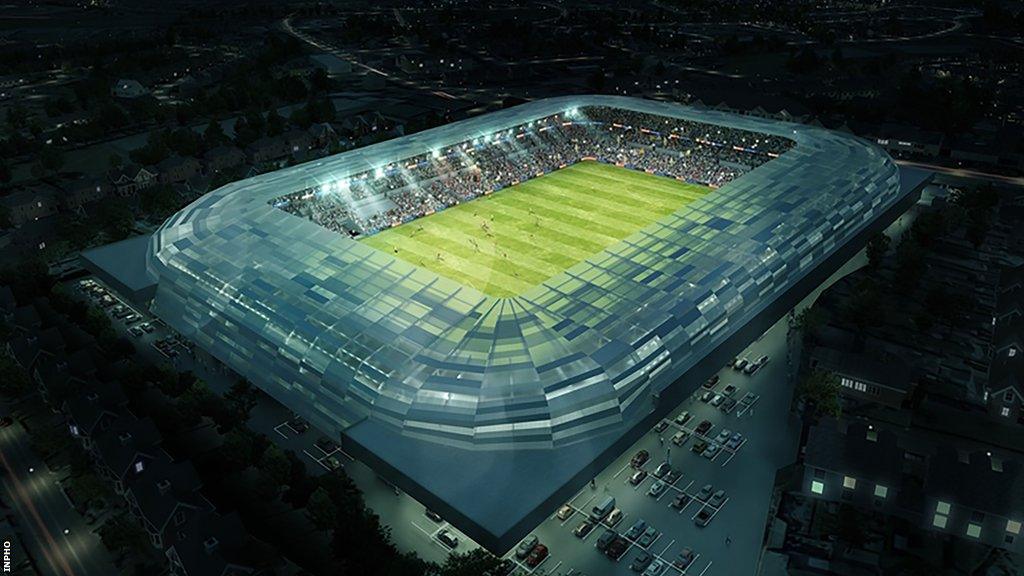 A computer generated image of the redeveloped Casement Park