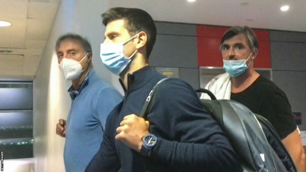 Novak Djokovic and coach Goran Ivanisevic at Dubai airport