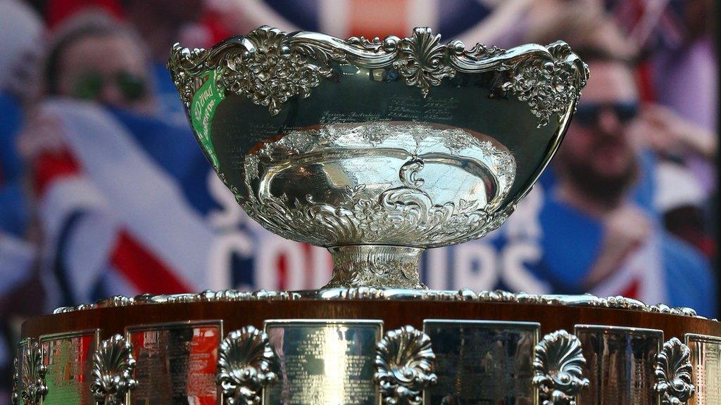 A view of the Davis Cup Trophy at the Flanders Expo Centre, Ghent.