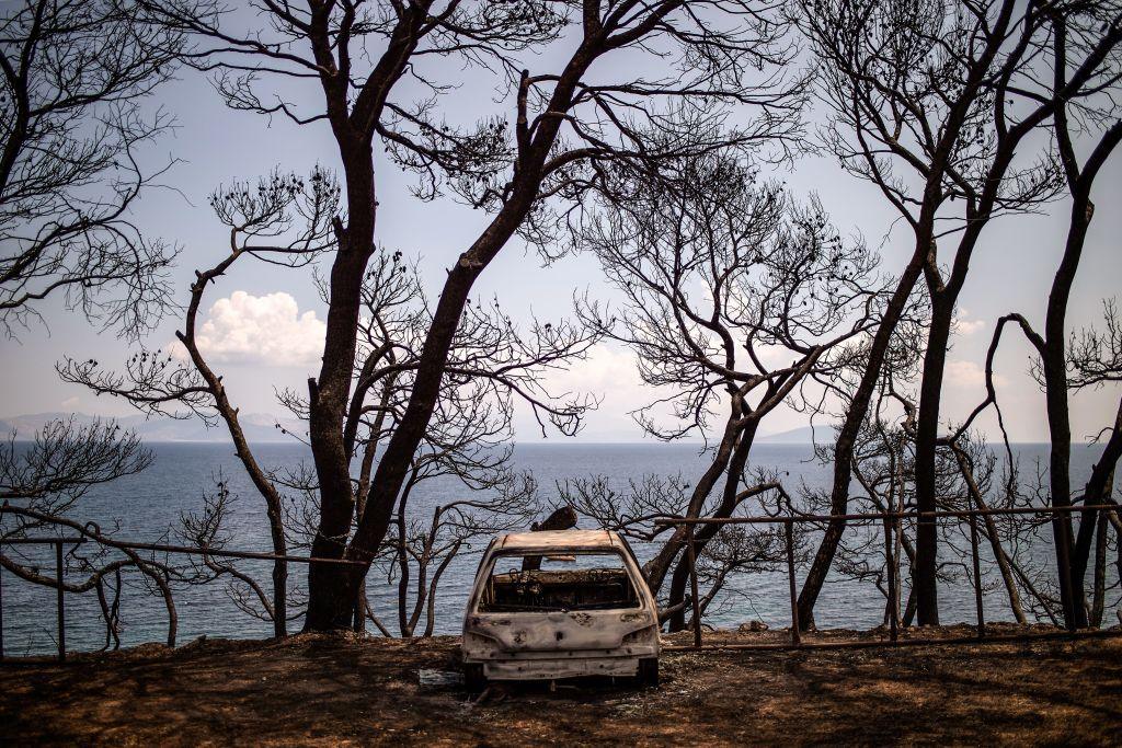 A burned car in the Greek village of Mati, after the 2018 tragedy