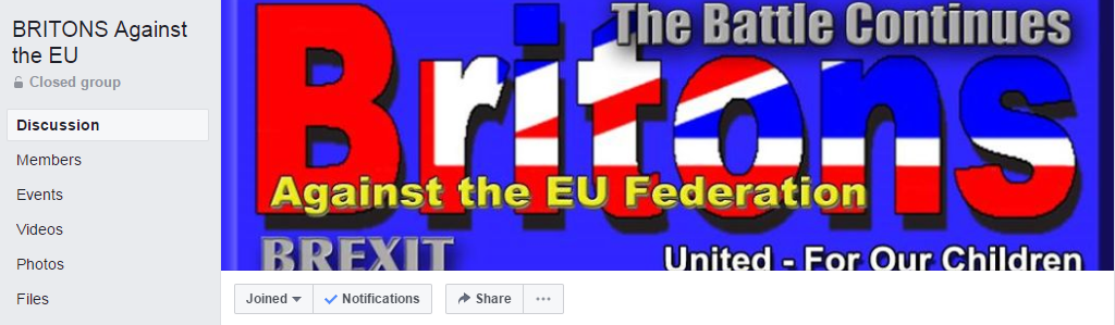 Snapshot of "Britons against the EU" page on Facebook