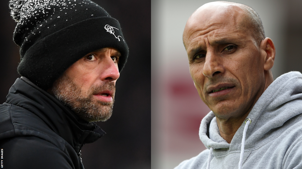 Split image of Derby boss Paul Warne (left) and Burton manager Dino Maamria