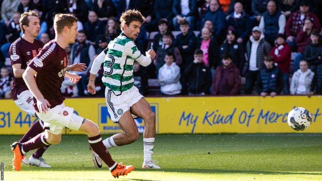 Matt O'Riley crashes in an early volley for Celtic