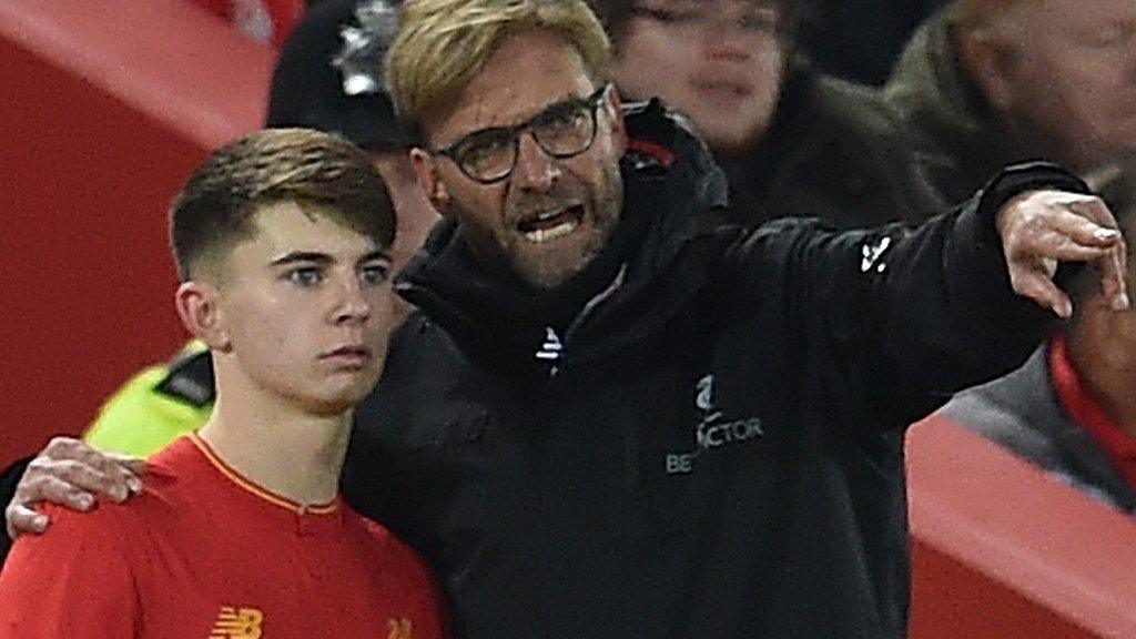 Ben Woodburn and Jurgen Klopp