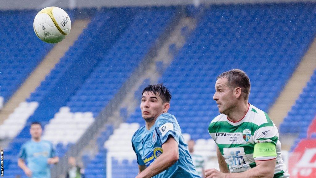 New Saints' Chris Marriott in action against Penybont in the 2022 Welsh Cup final