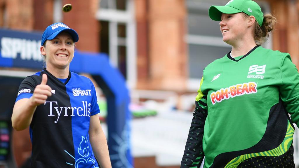 London Spirit captain Heather Knight (left) tosses the coin as Southern Brave captain Anya Shrubsole (right) watches