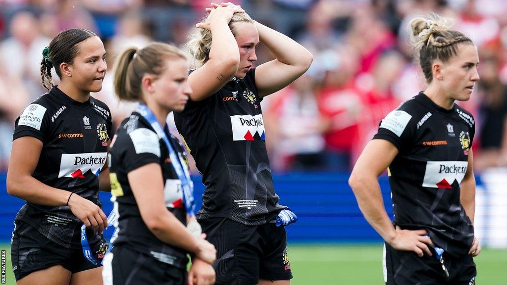 Dejected Exeter players after the 2023 Premier 15s finals