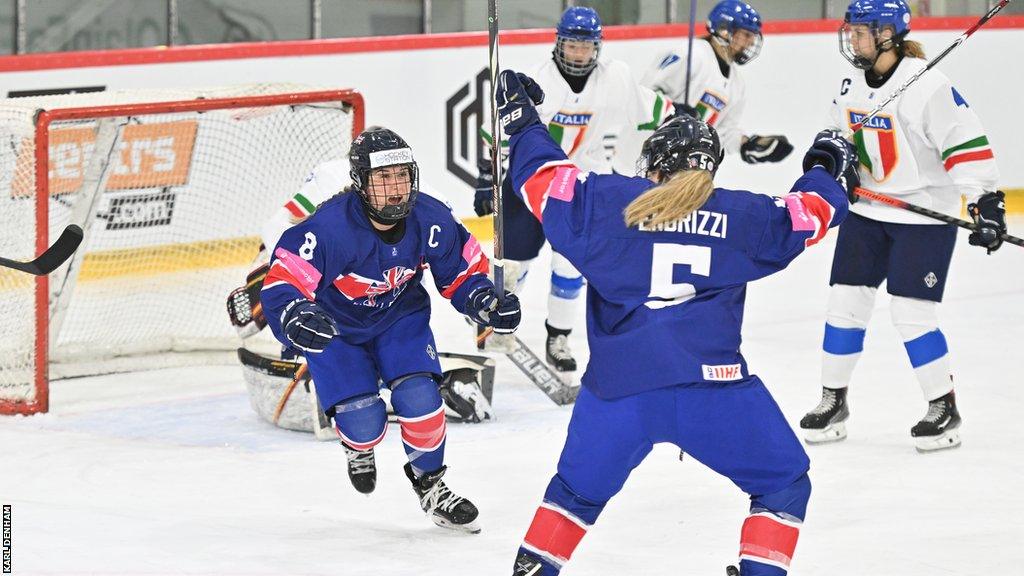 Jodie Alderson-Smith celebrating after scoring against Italy