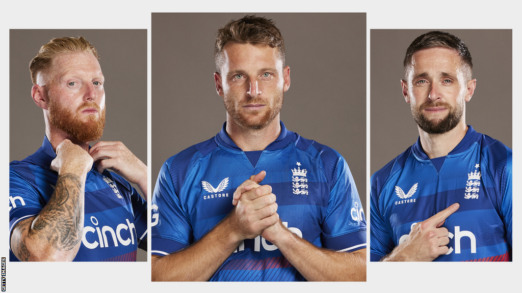 A split graphic of Ben Stokes (left), Jos Buttler (centre) and Chris Woakes