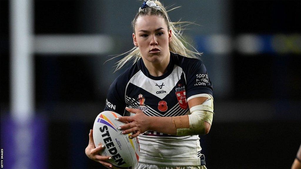 York Valkyrie forward Hollie-Mae Dodd in action for England at the 2021 World Cup