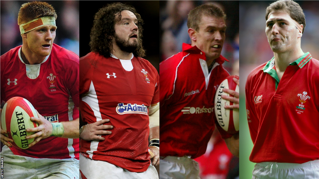 Former Wales internationals: Andrew Coombs, Adam Jones, Dafydd James and Emyr Lewis