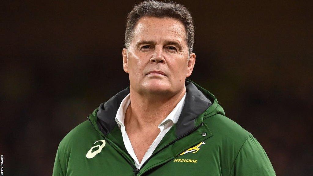 Rassie Erasmus coaching South Africa at the 2023 Rugby World Cup