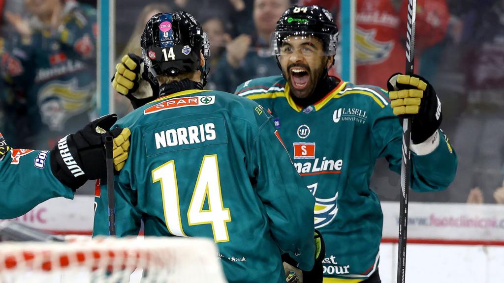 Belfast Giants Travis Brown celebrates scoring