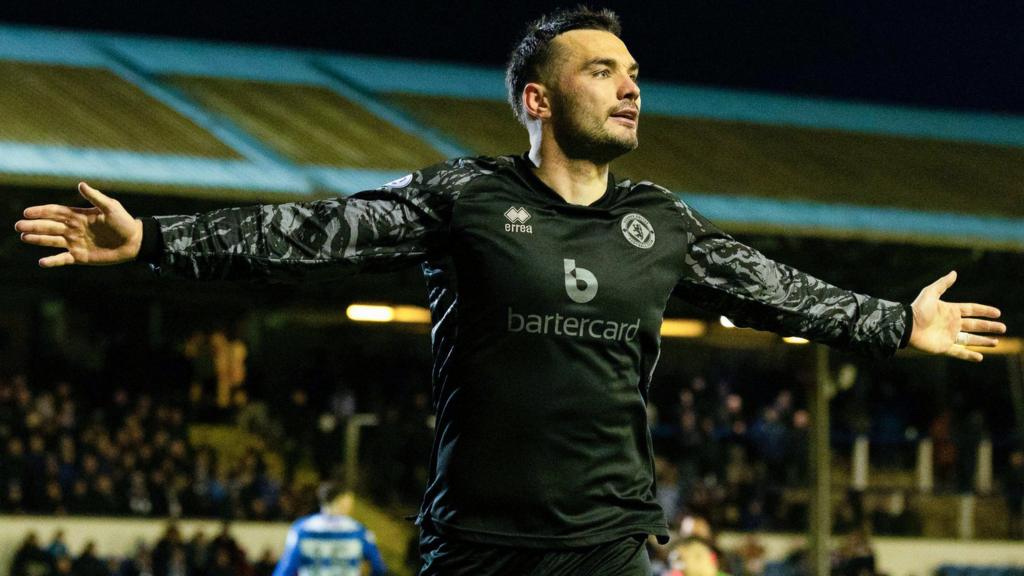 Tony Watt celebrates after scoring for Dundee United against Morton