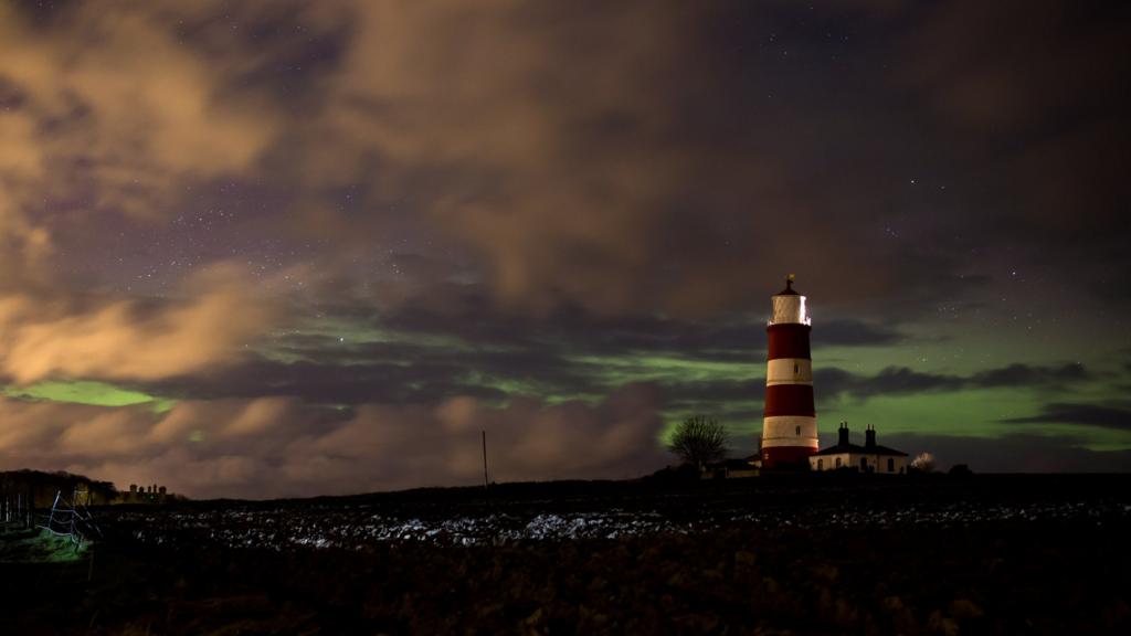 Aurora over Happisburgh lighthouse