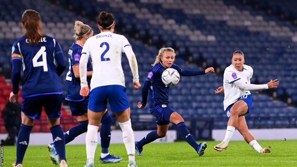 Lauren James scoring for England