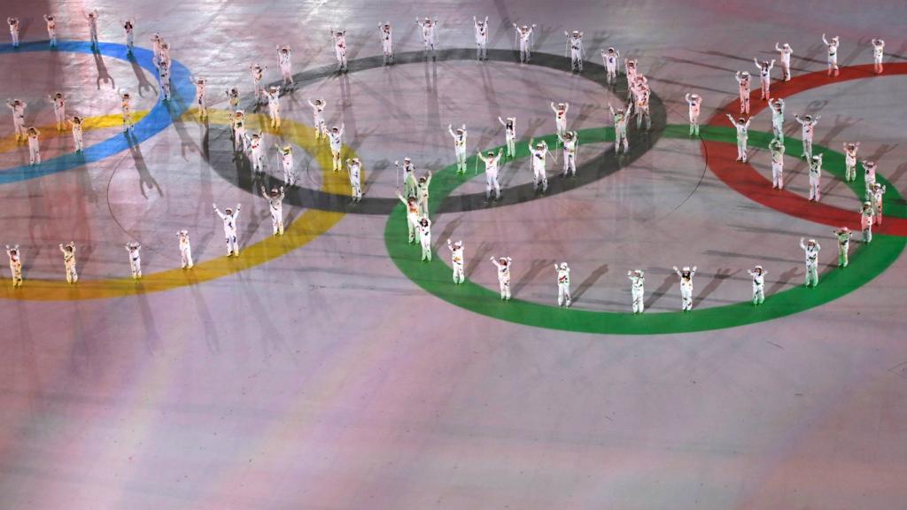 The Olympic rings at the closing ceremony